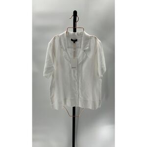 Quince Womens 100% European Linen Short Sleeve Shirt White Sleeved Top S